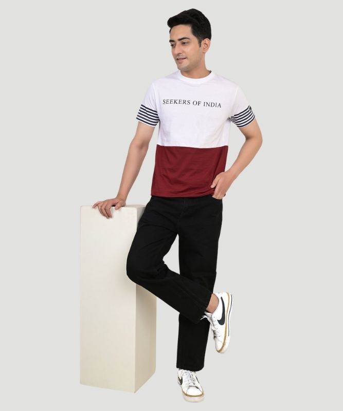 Men Colorblock Crew Neck Pure Cotton Multicolor T-Shirt